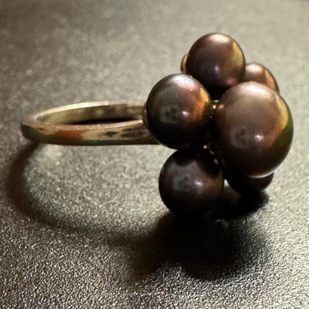 926 Sterling Tahitian Pearl Cluster Flower Ring